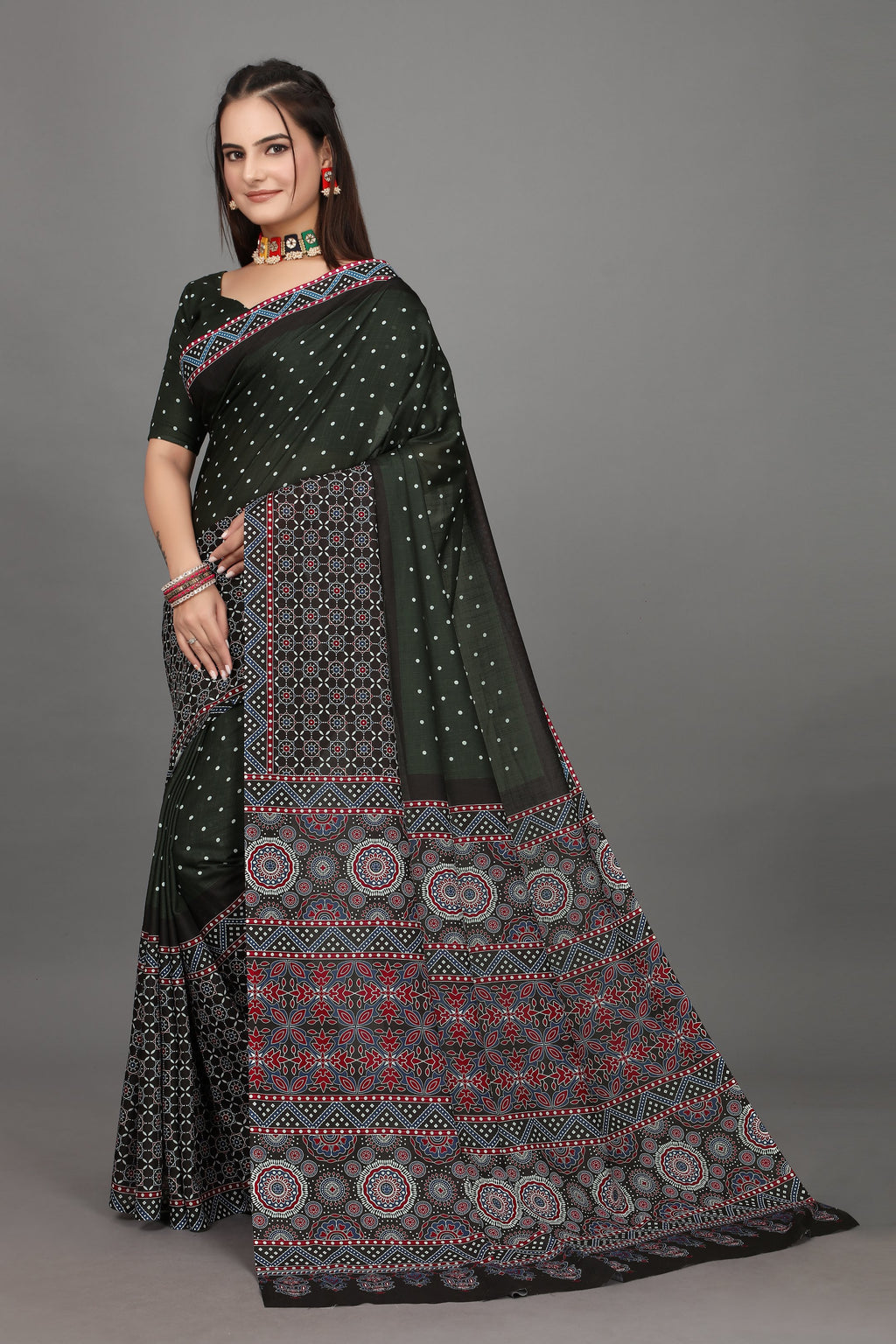 Chitrangi — Dark Green Bandhani Pattern Saree