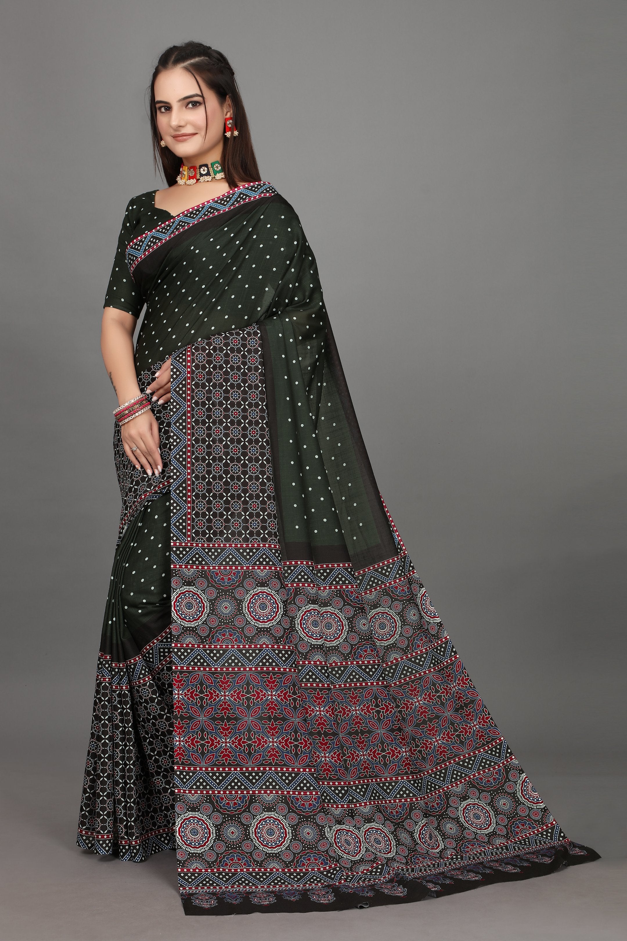 Chitrangi — Dark Green Bandhani Pattern Saree