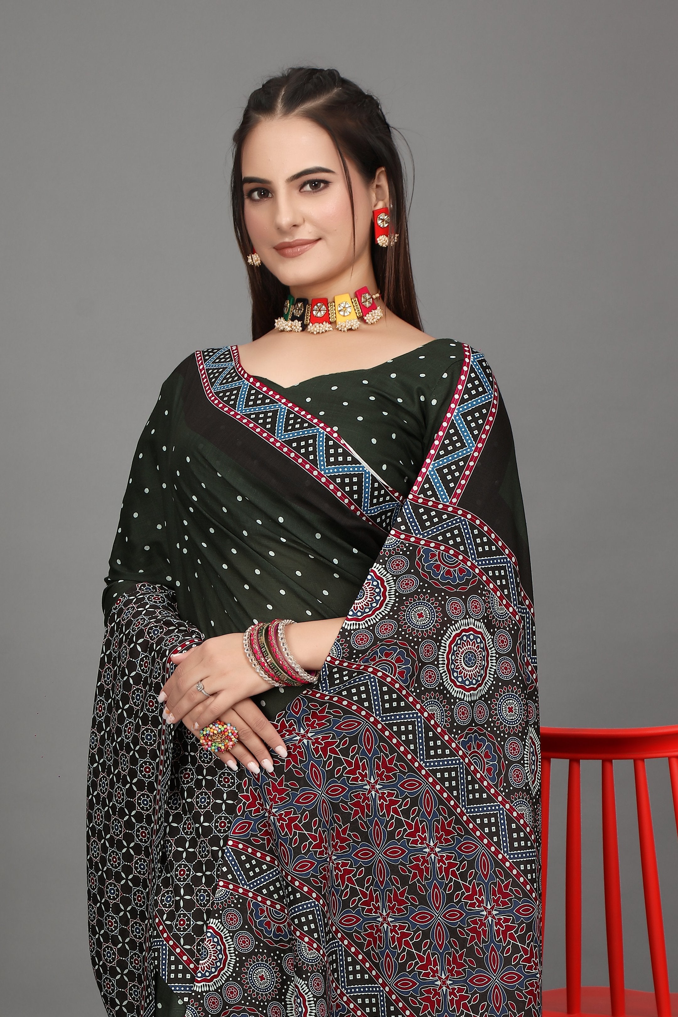 Chitrangi — Dark Green Bandhani Pattern Saree