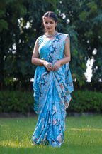 Varuni — Elegant Aqua Floral Silk Saree