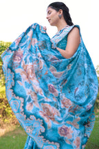 Varuni — Elegant Aqua Floral Silk Saree