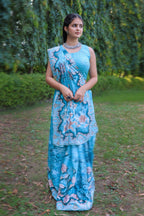 Varuni — Elegant Aqua Floral Silk Saree
