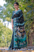 Shyama — Artistic Motif Dark Green Silk Saree