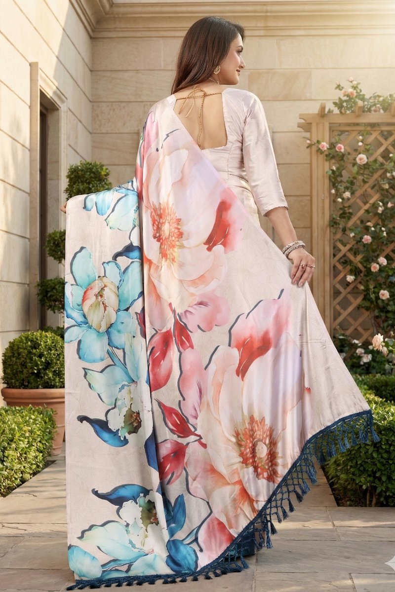 Lavanya — Cream Colourful Floral Silk Saree
