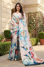 Lavanya — Cream Colourful Floral Silk Saree