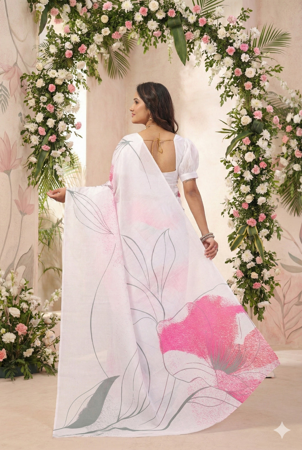 Haripriya — Subtle Petal Print Mull Cotton Saree