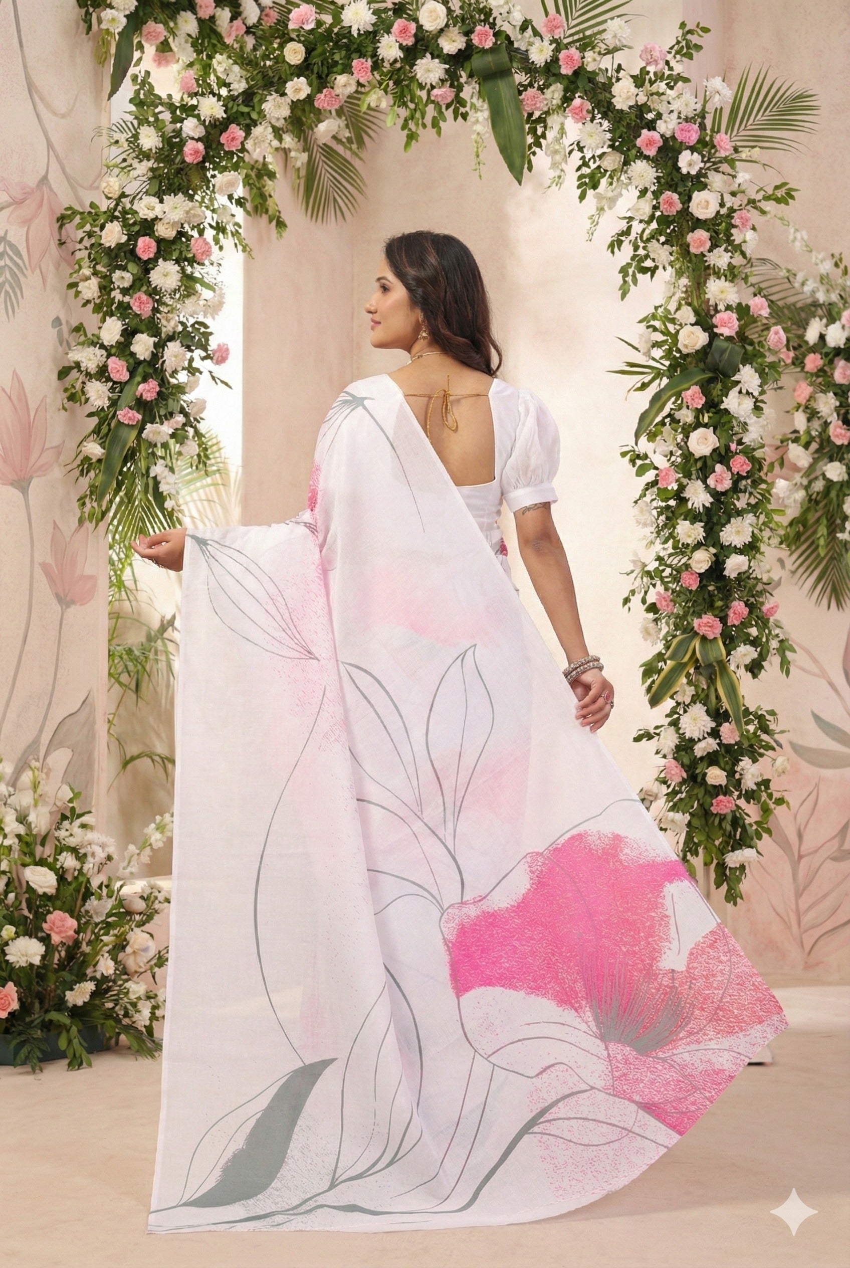 Haripriya — Subtle Petal Print Mull Cotton Saree