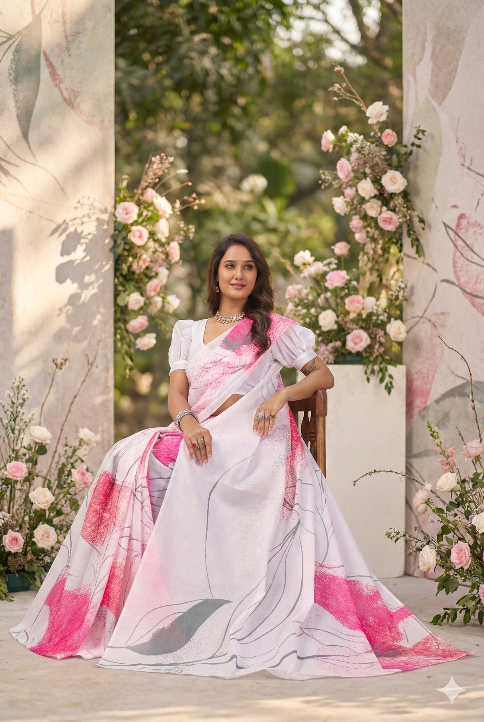 Haripriya — Subtle Petal Print Mull Cotton Saree