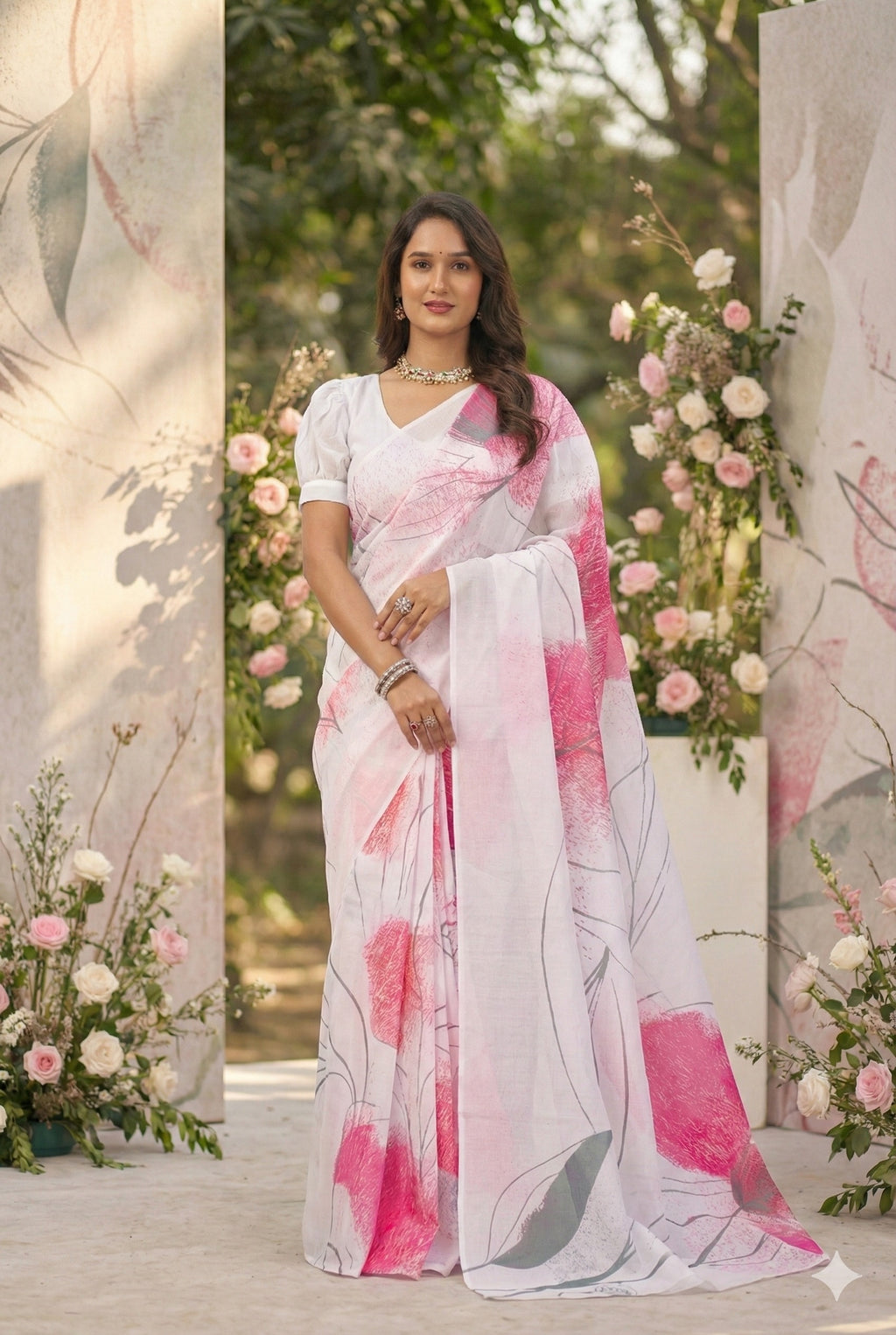 Haripriya — Subtle Petal Print Mull Cotton Saree