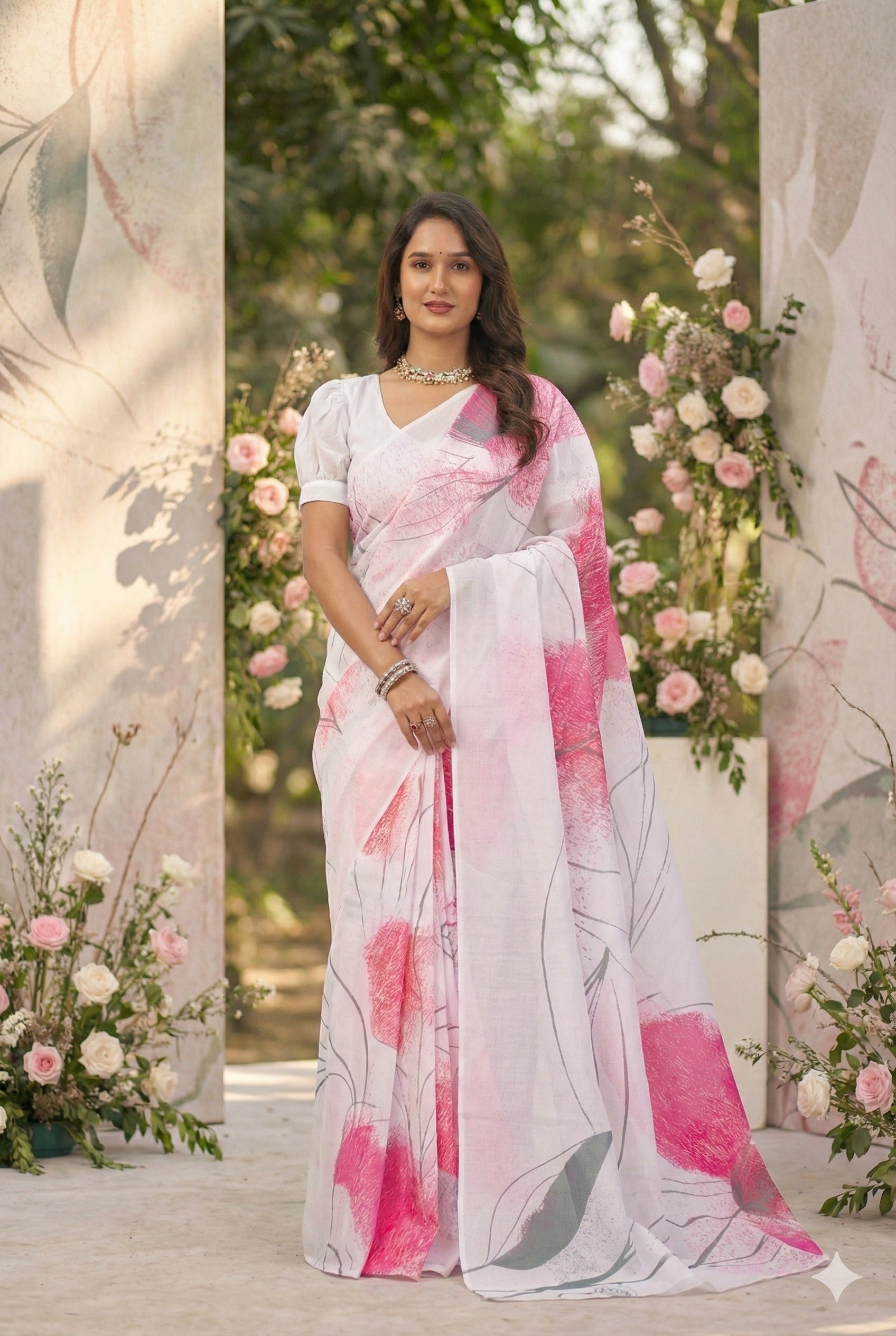 Haripriya — Subtle Petal Print Mull Cotton Saree