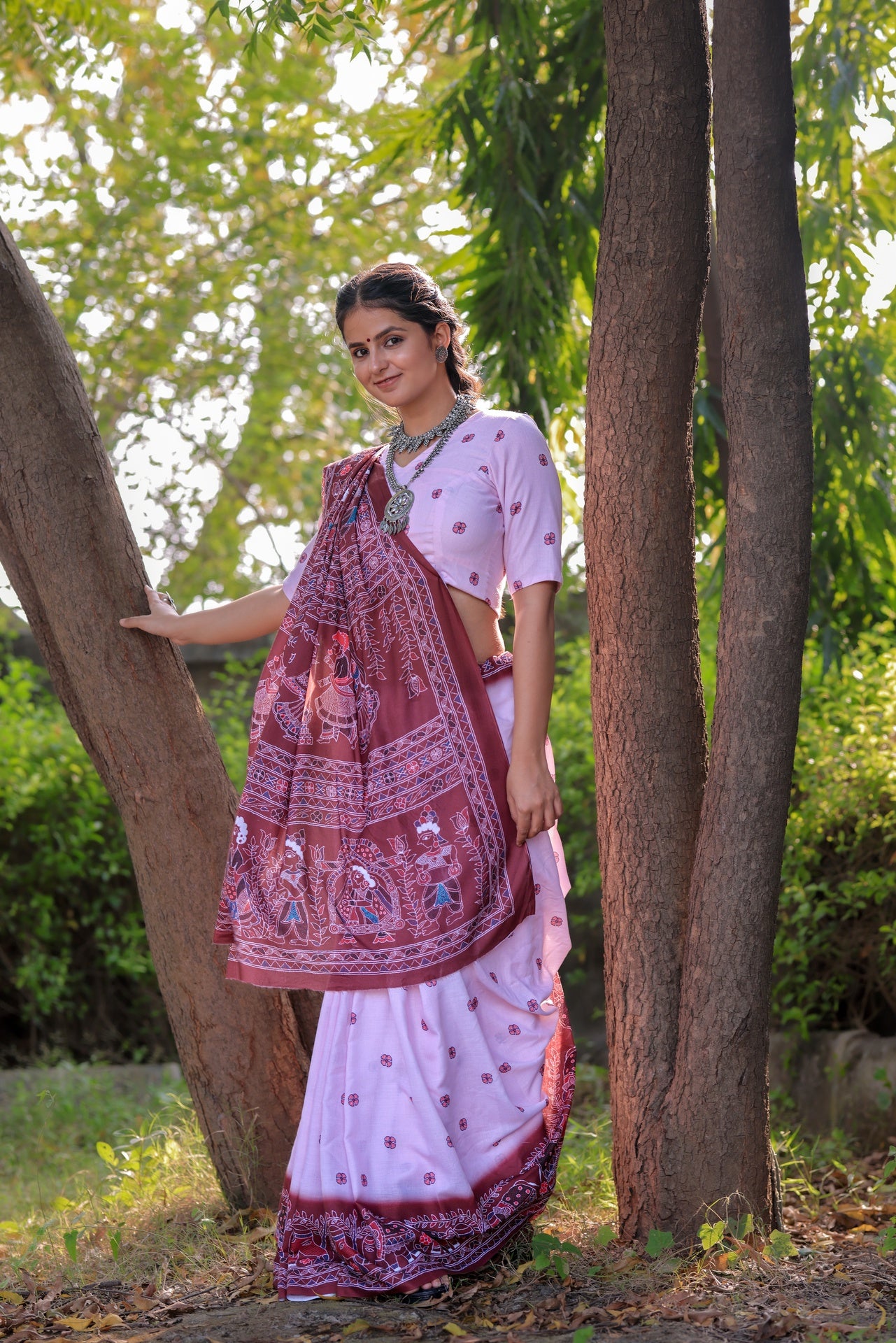 Tribal Style Traditional Rani - Pink Saree
