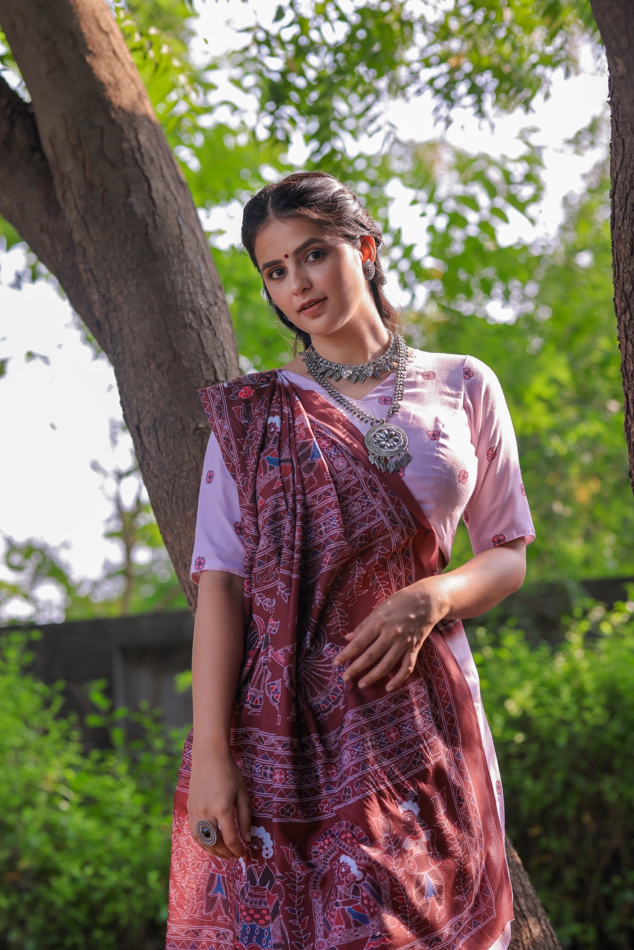 Tribal Style Traditional Rani - Pink Saree