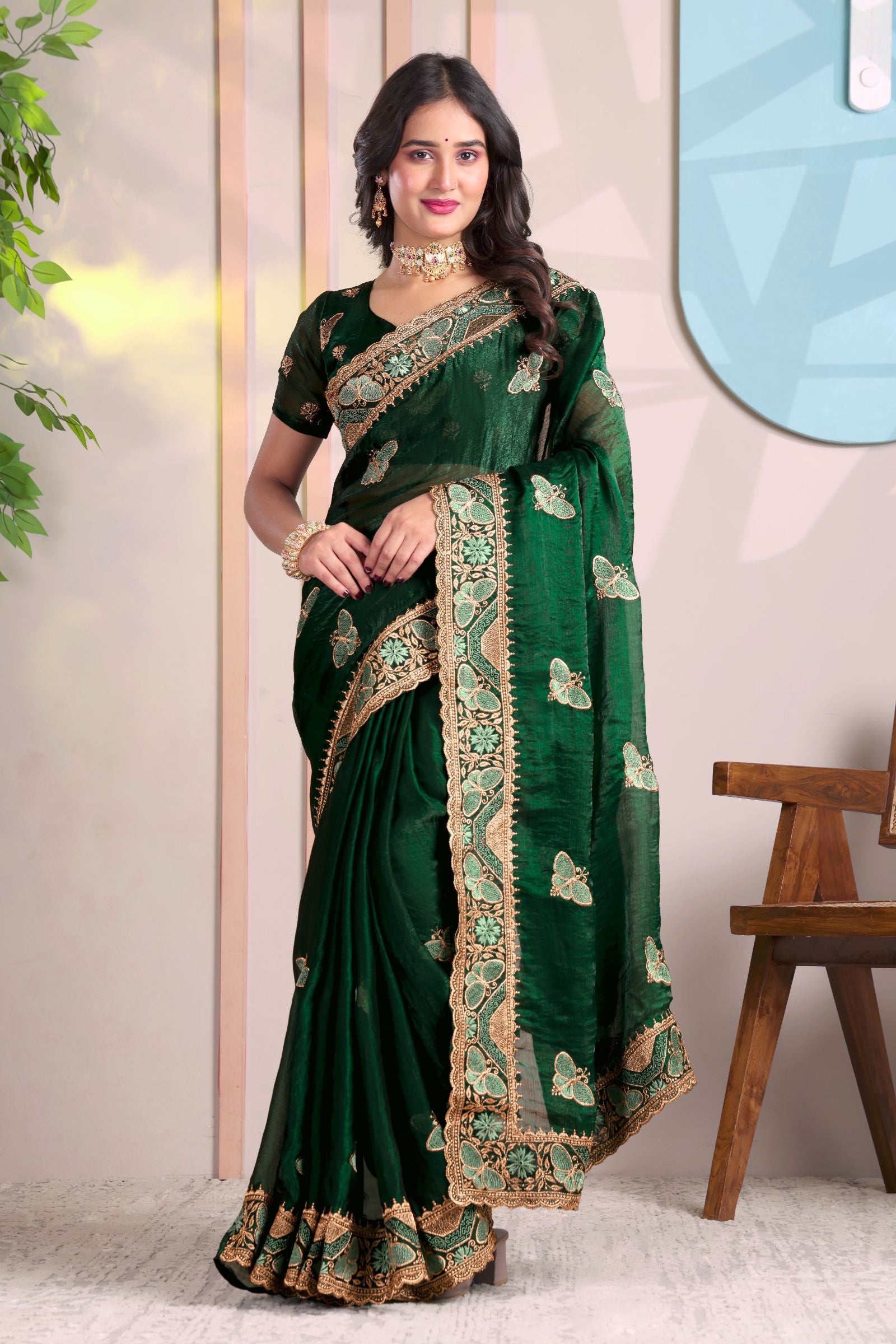 Harita — Green Butterfly Motif Frendy Saree