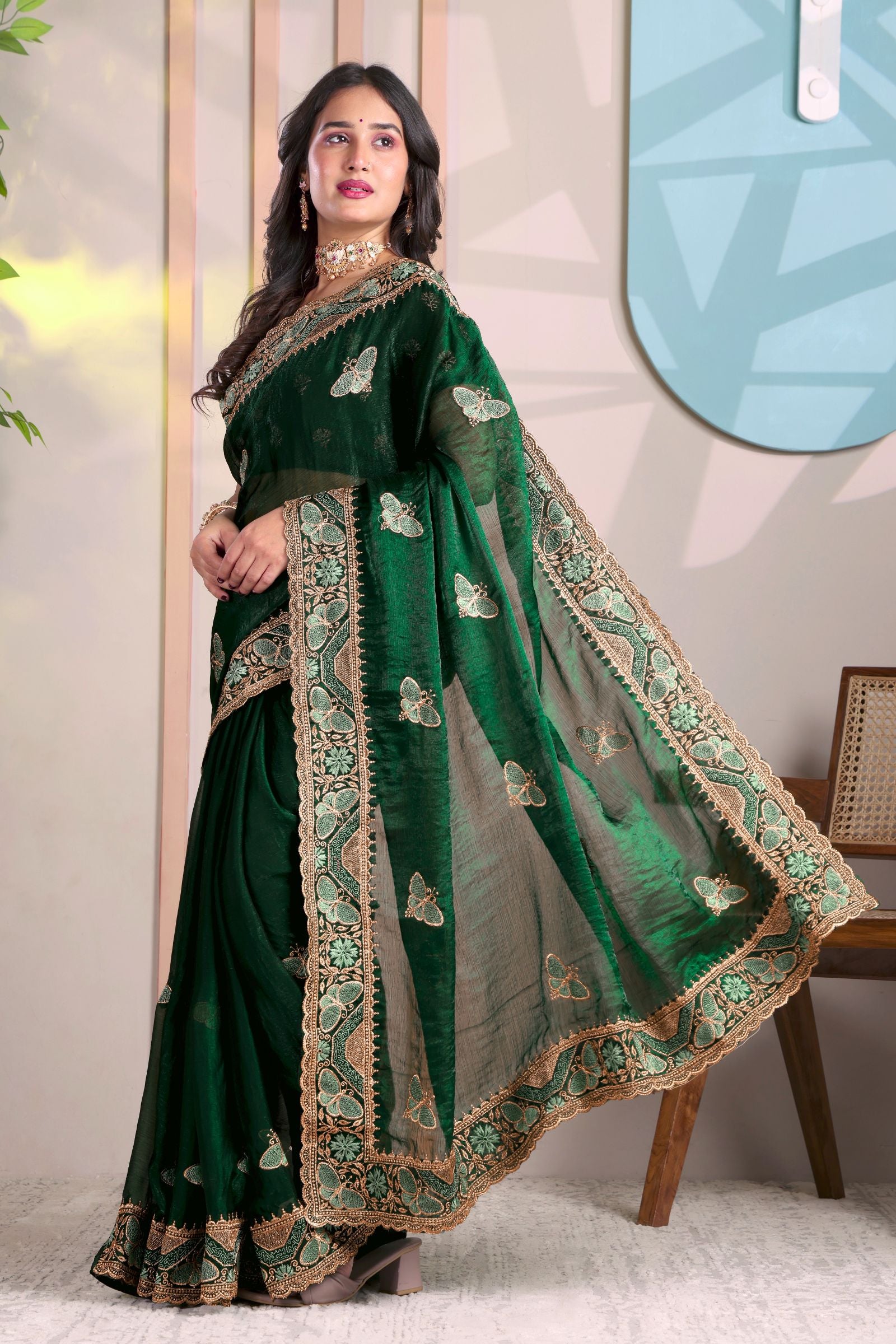Harita — Green Butterfly Motif Frendy Saree