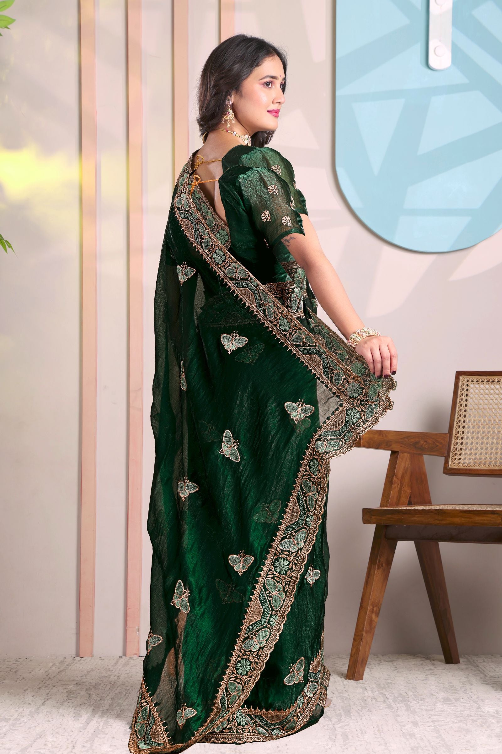 Harita — Green Butterfly Motif Frendy Saree
