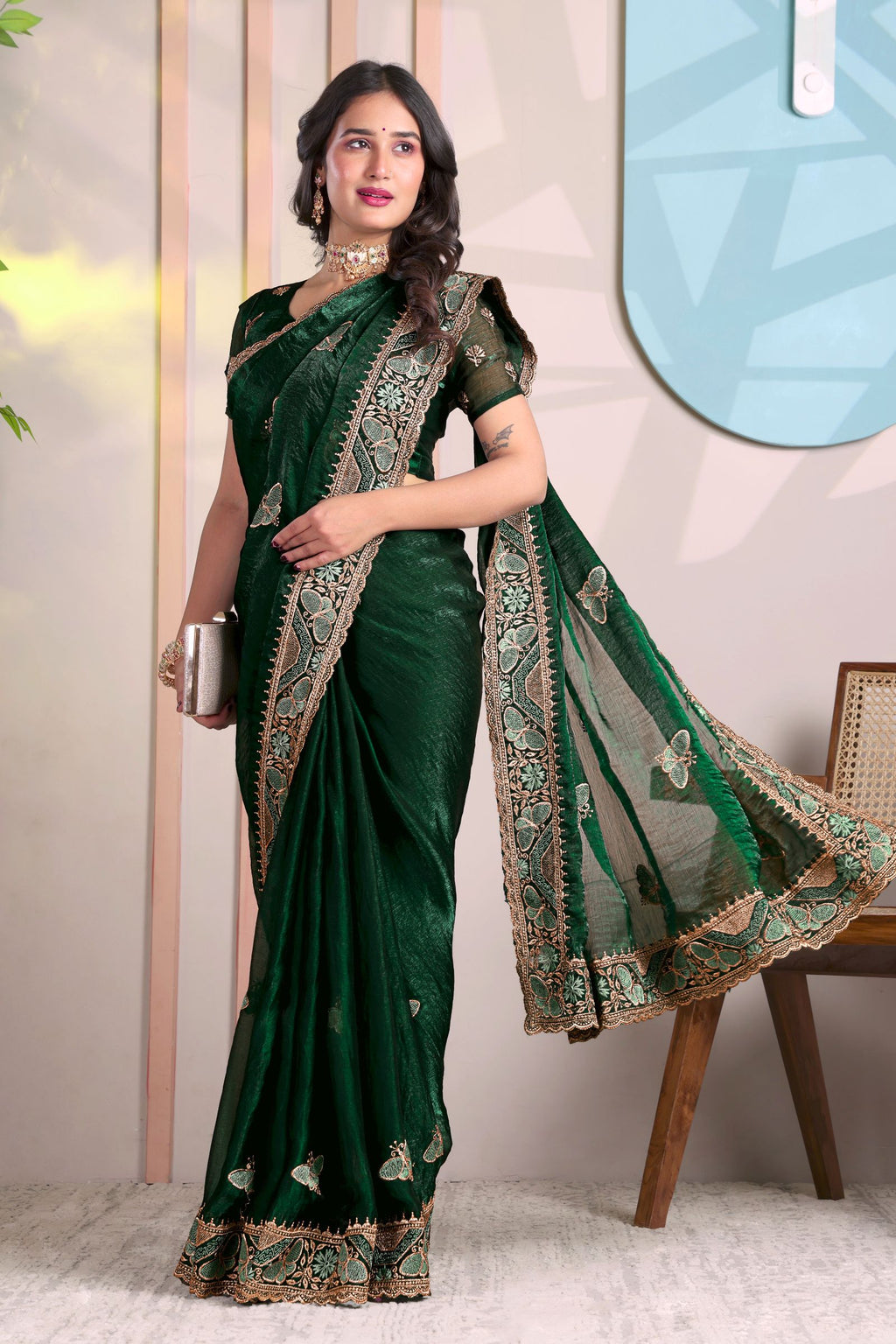 Harita — Green Butterfly Motif Frendy Saree