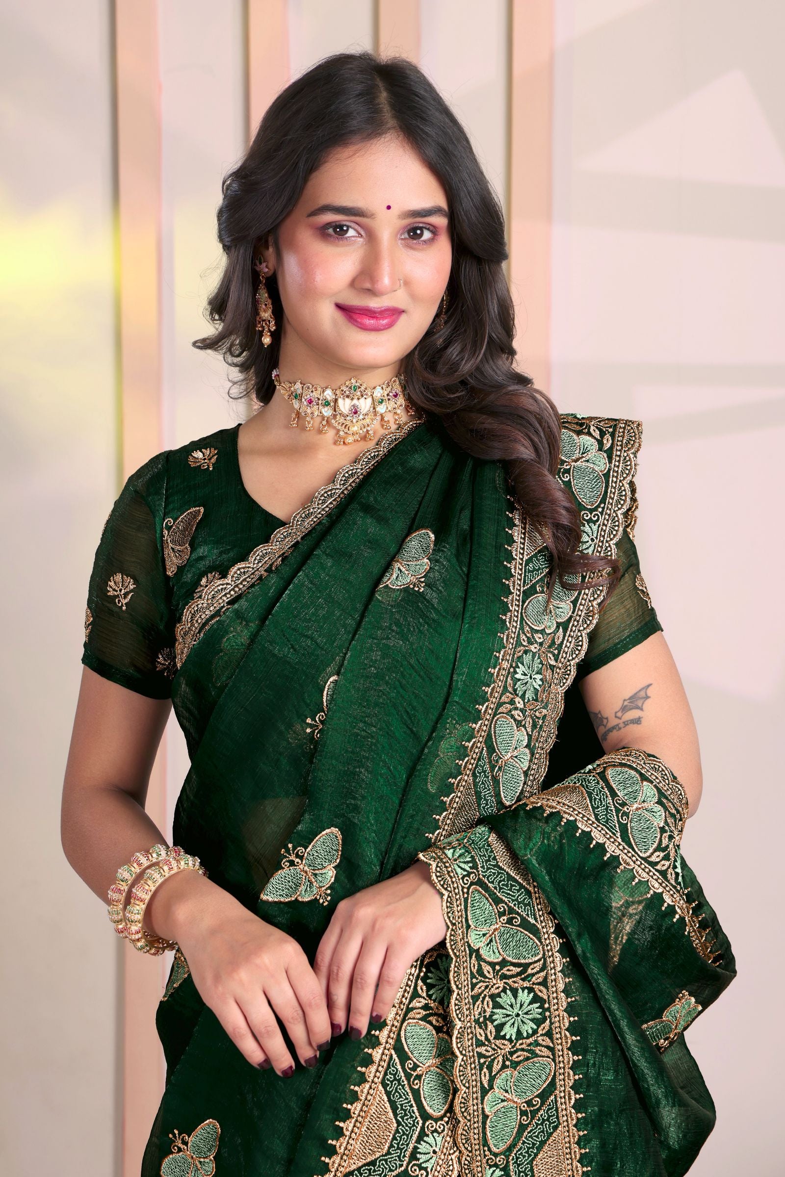 Harita — Green Butterfly Motif Frendy Saree