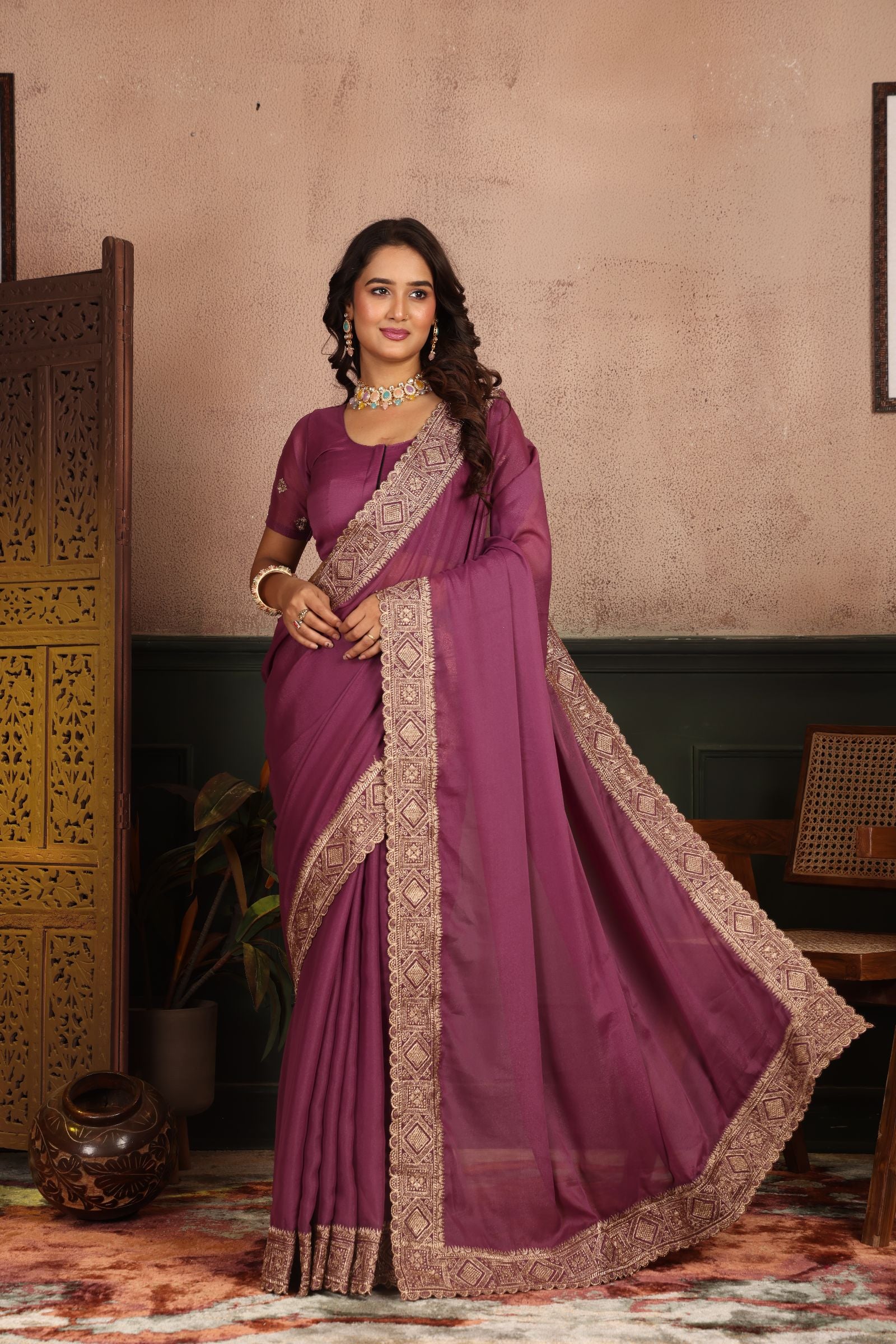Kalyani — Royal Plain Star Georgette Embroidered Saree