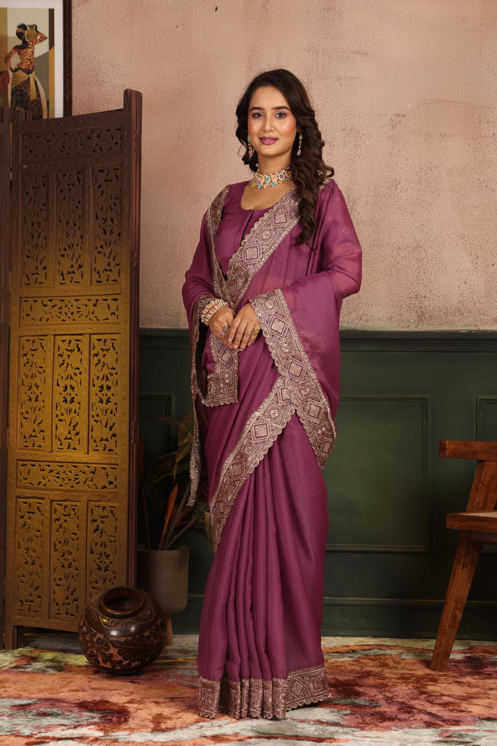 Kalyani — Royal Plain Star Georgette Embroidered Saree