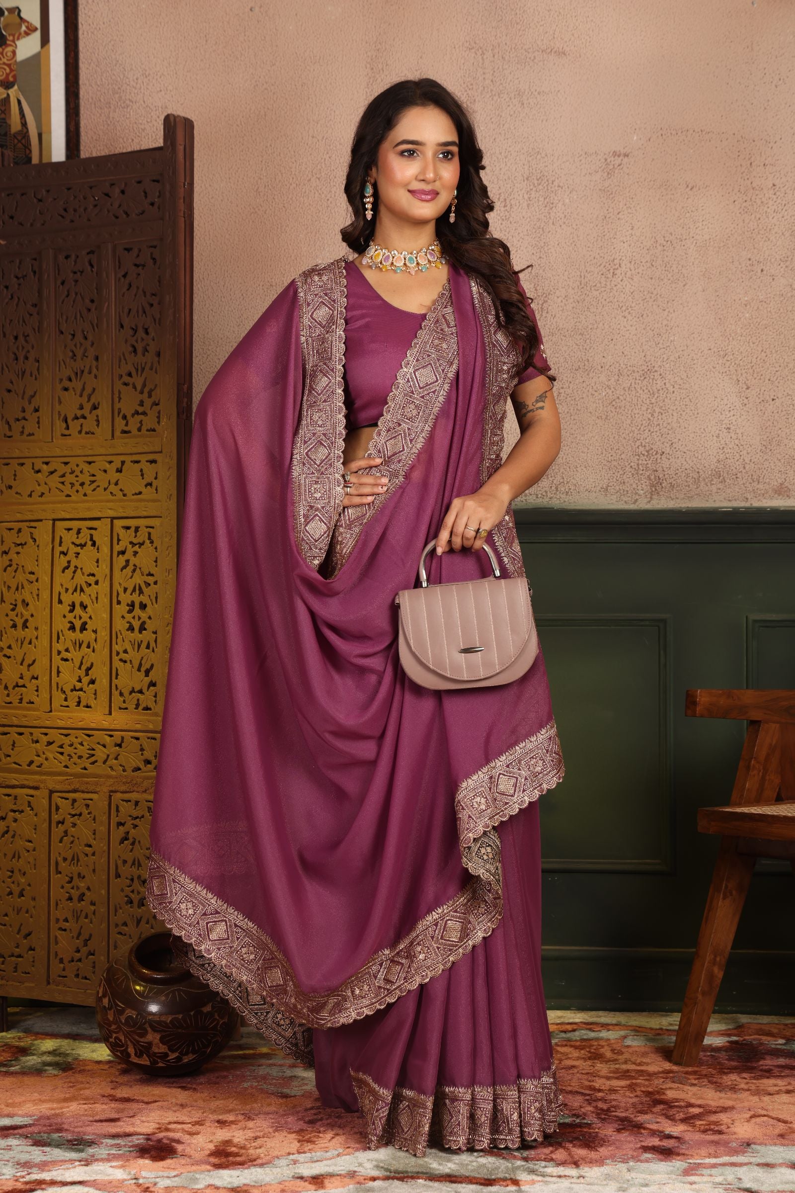 Kalyani — Royal Plain Star Georgette Embroidered Saree