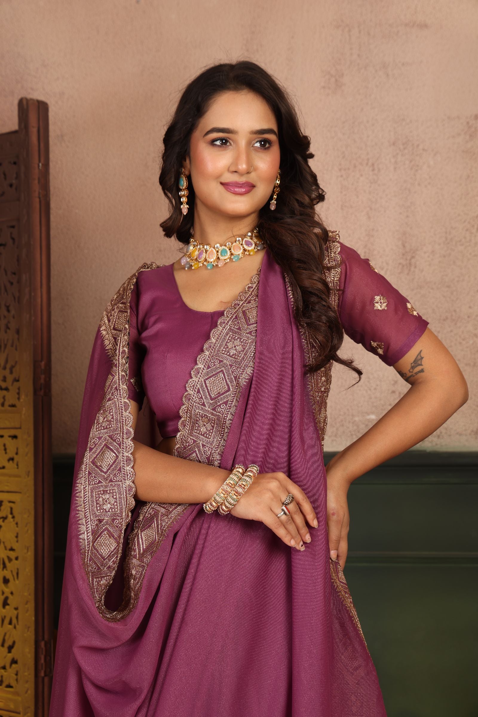 Kalyani — Royal Plain Star Georgette Embroidered Saree