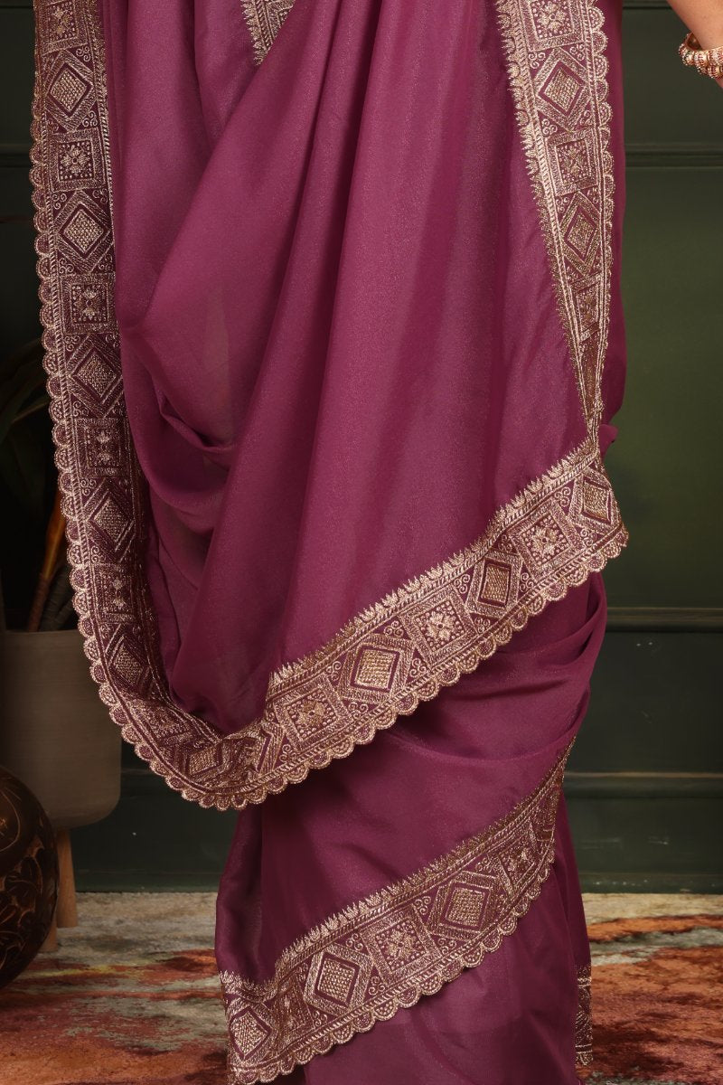 Kalyani — Royal Plain Star Georgette Embroidered Saree