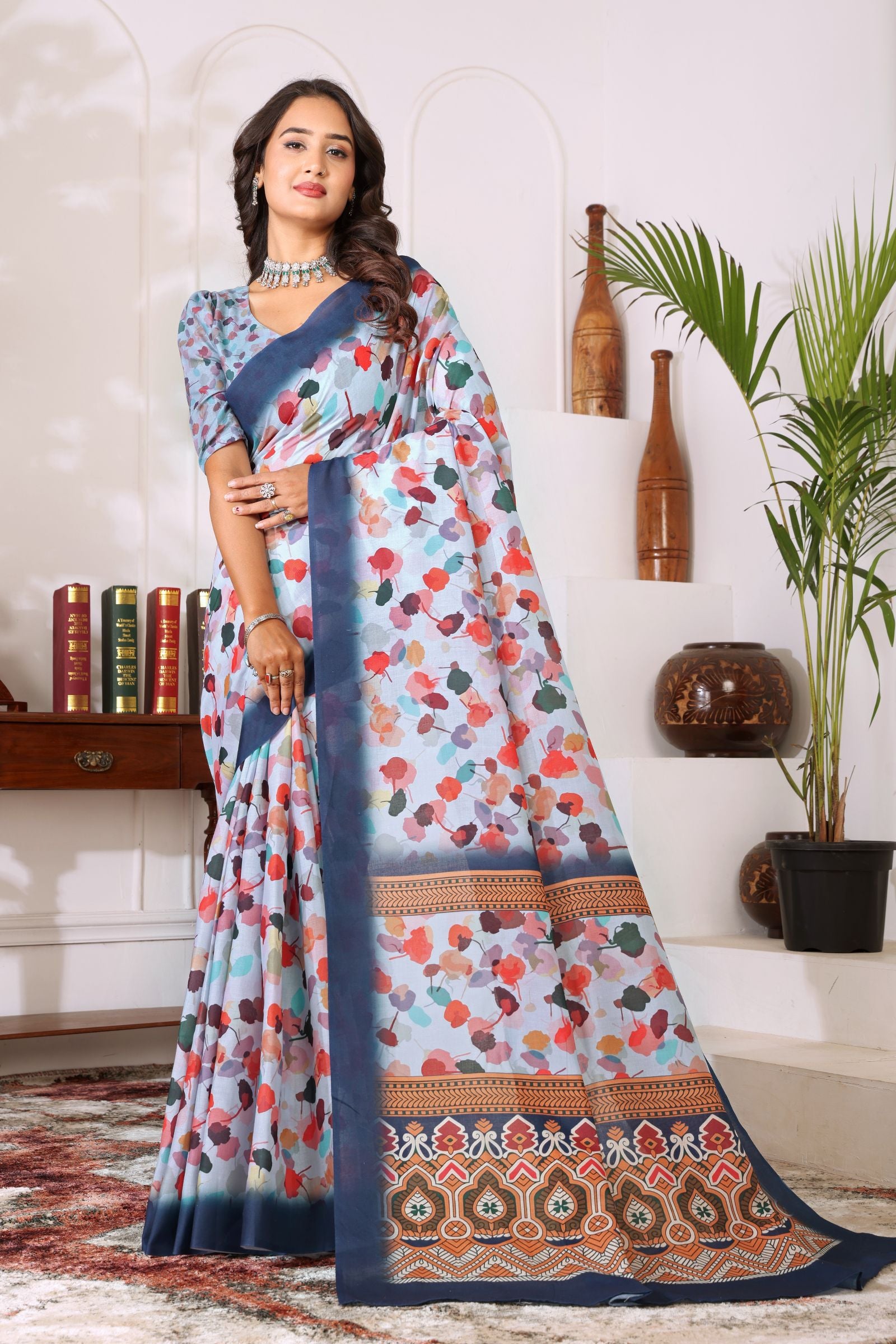 Kamalika — Pastel Bloom Mull Cotton Saree