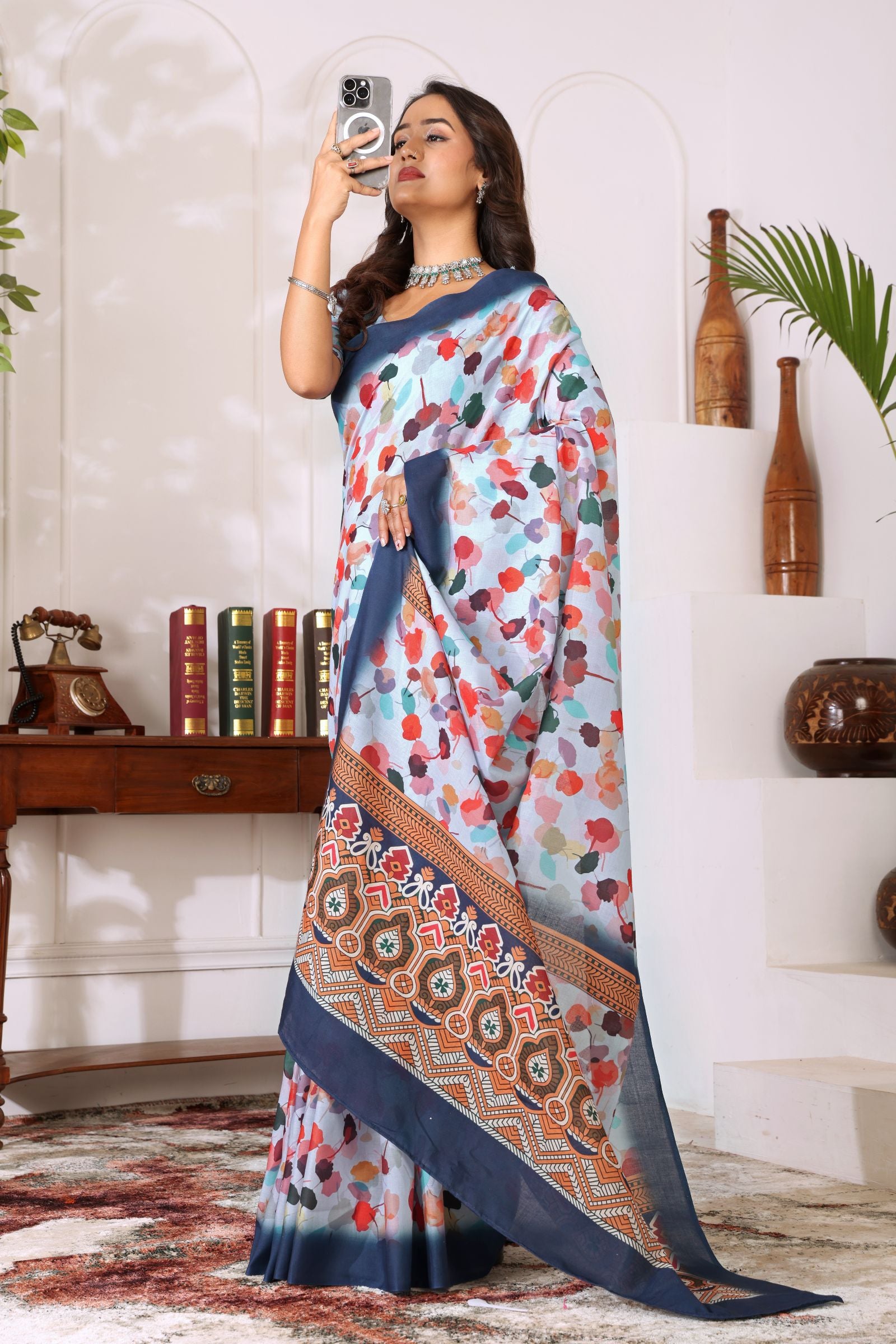 Kamalika — Pastel Bloom Mull Cotton Saree