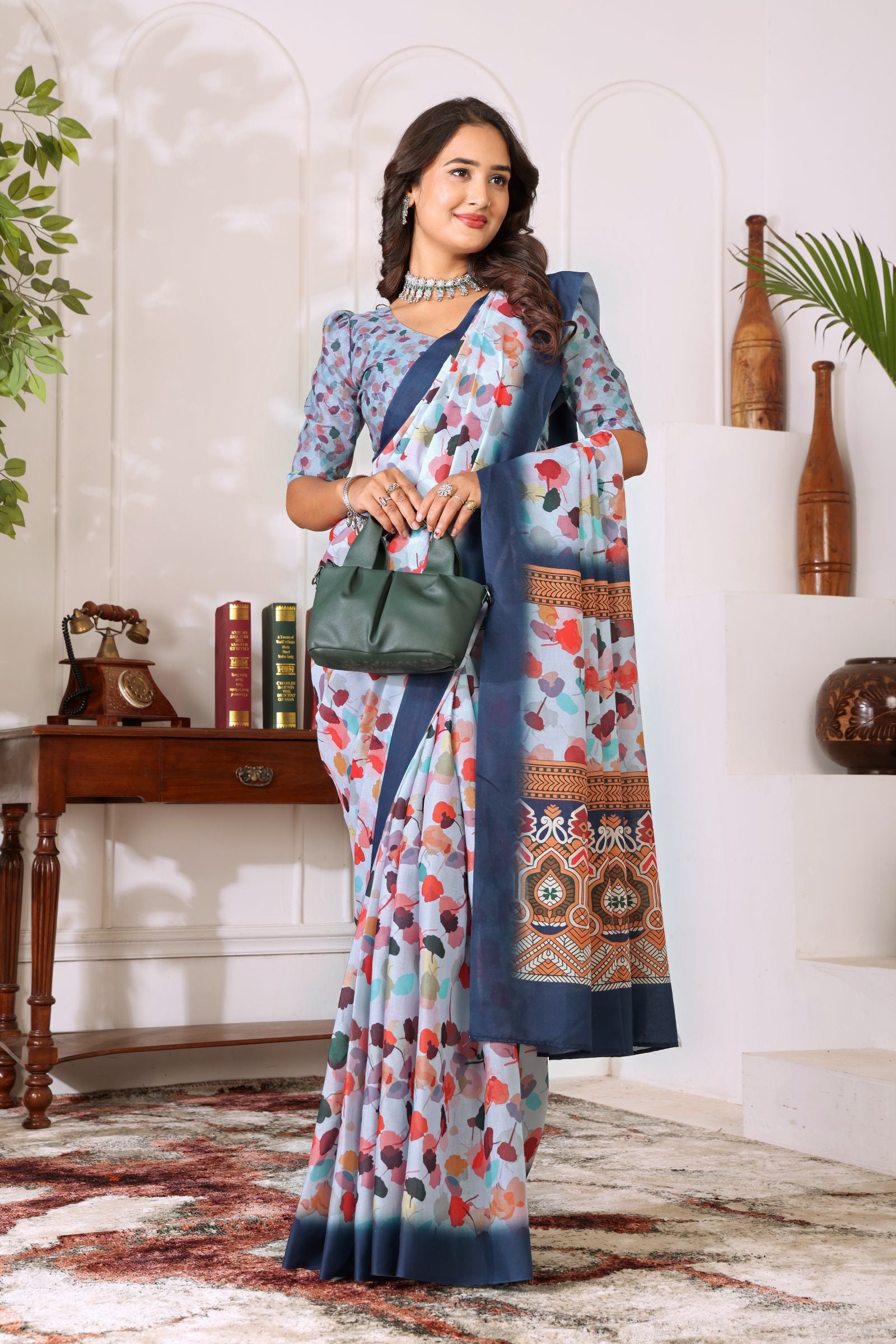 Kamalika — Pastel Bloom Mull Cotton Saree