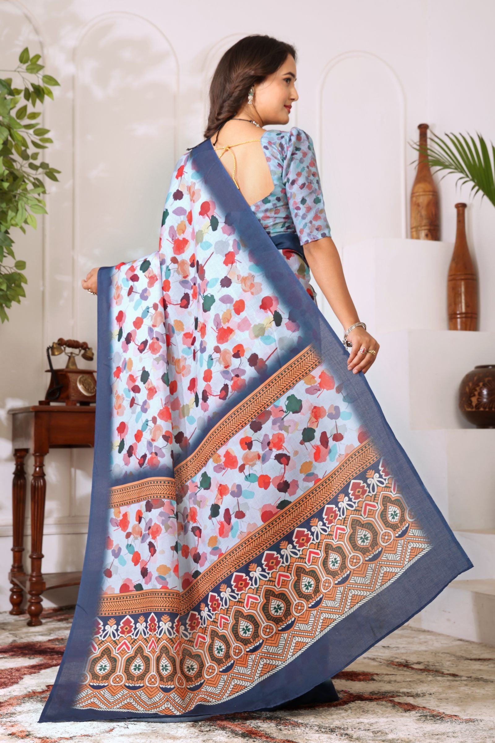 Kamalika — Pastel Bloom Mull Cotton Saree