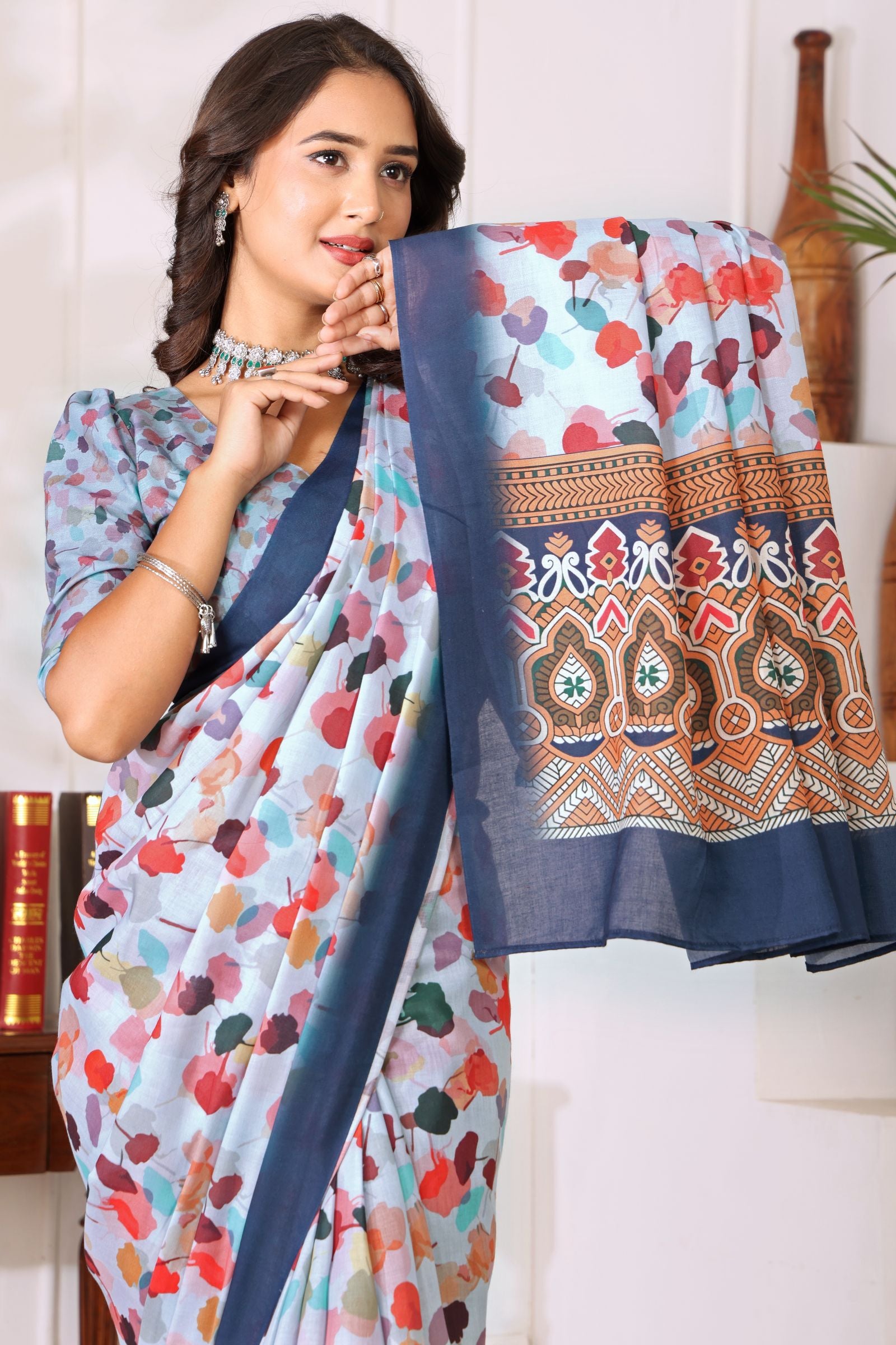 Kamalika — Pastel Bloom Mull Cotton Saree