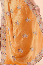 Kanakpriya — Golden Frendy Satin Silk Bird Paisley Embroidered Saree