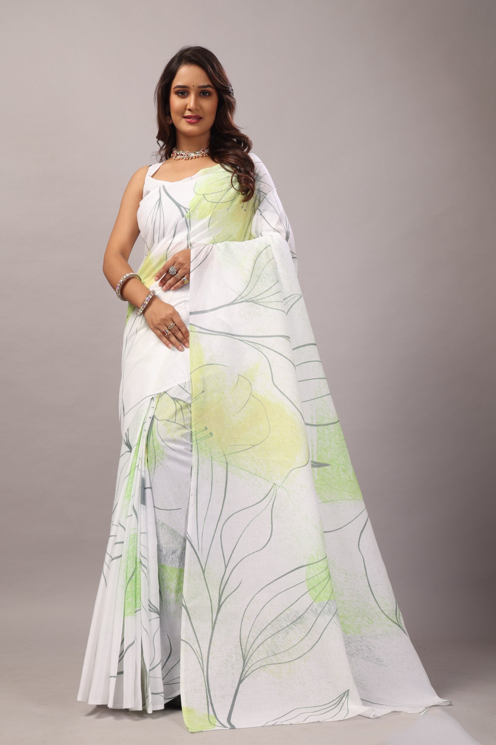 Kaveri — Subtle Petal Print Mull Cotton Saree