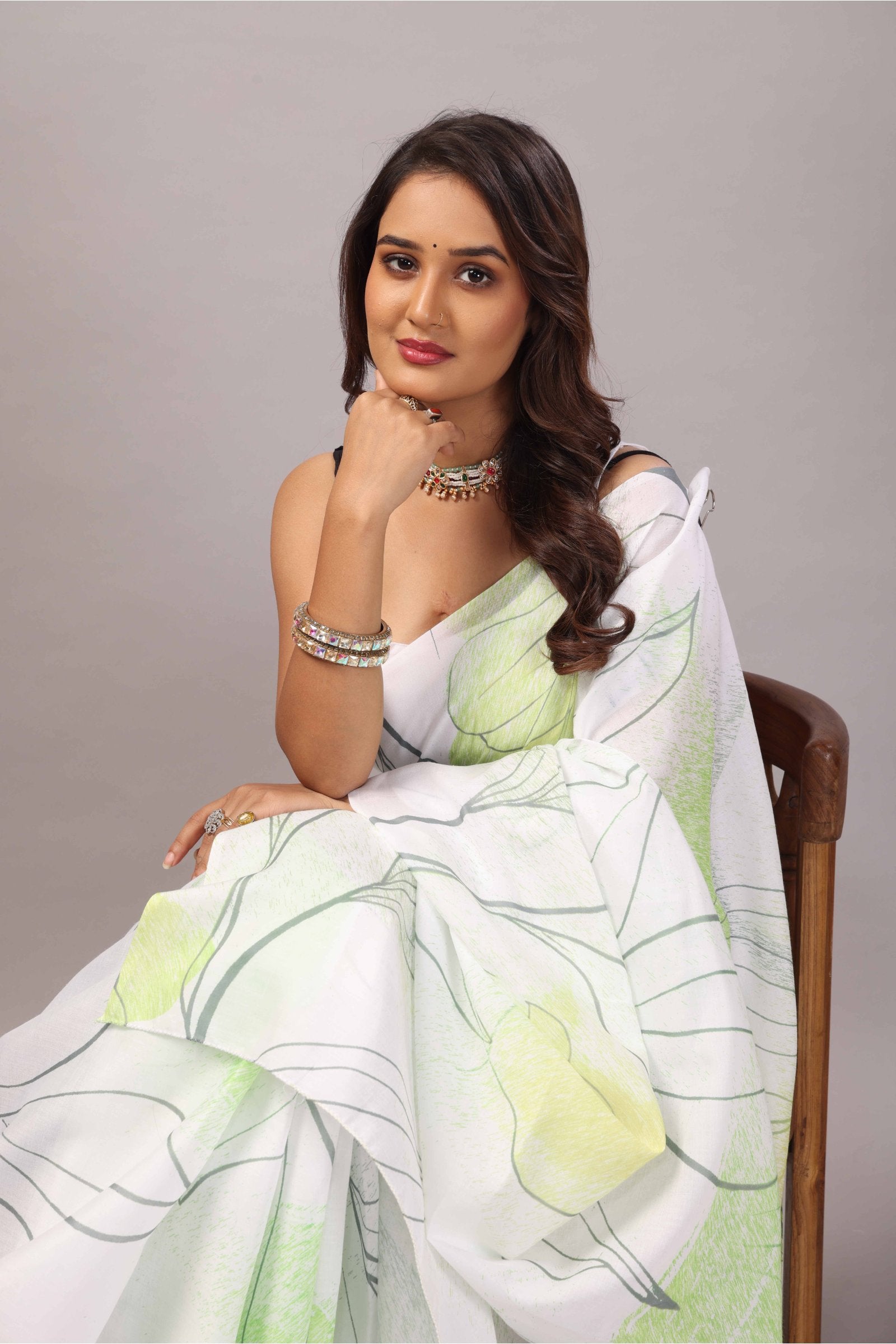 Kaveri — Subtle Petal Print Mull Cotton Saree