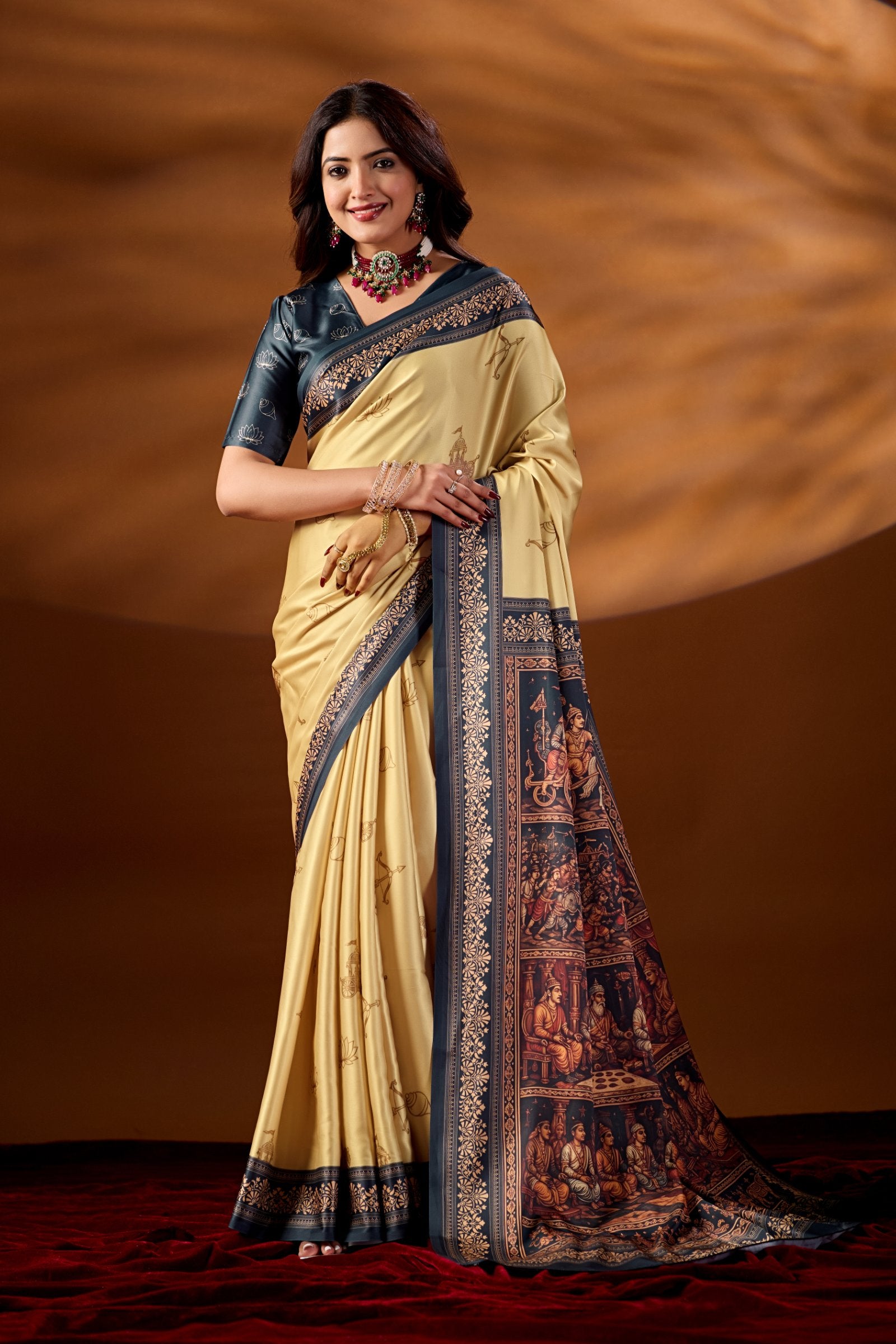 Krukshetra — Mahabharat Heritage Japan Satin Saree