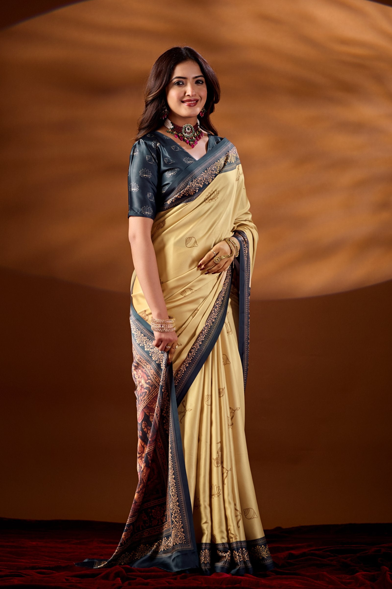 Krukshetra — Mahabharat Heritage Japan Satin Saree