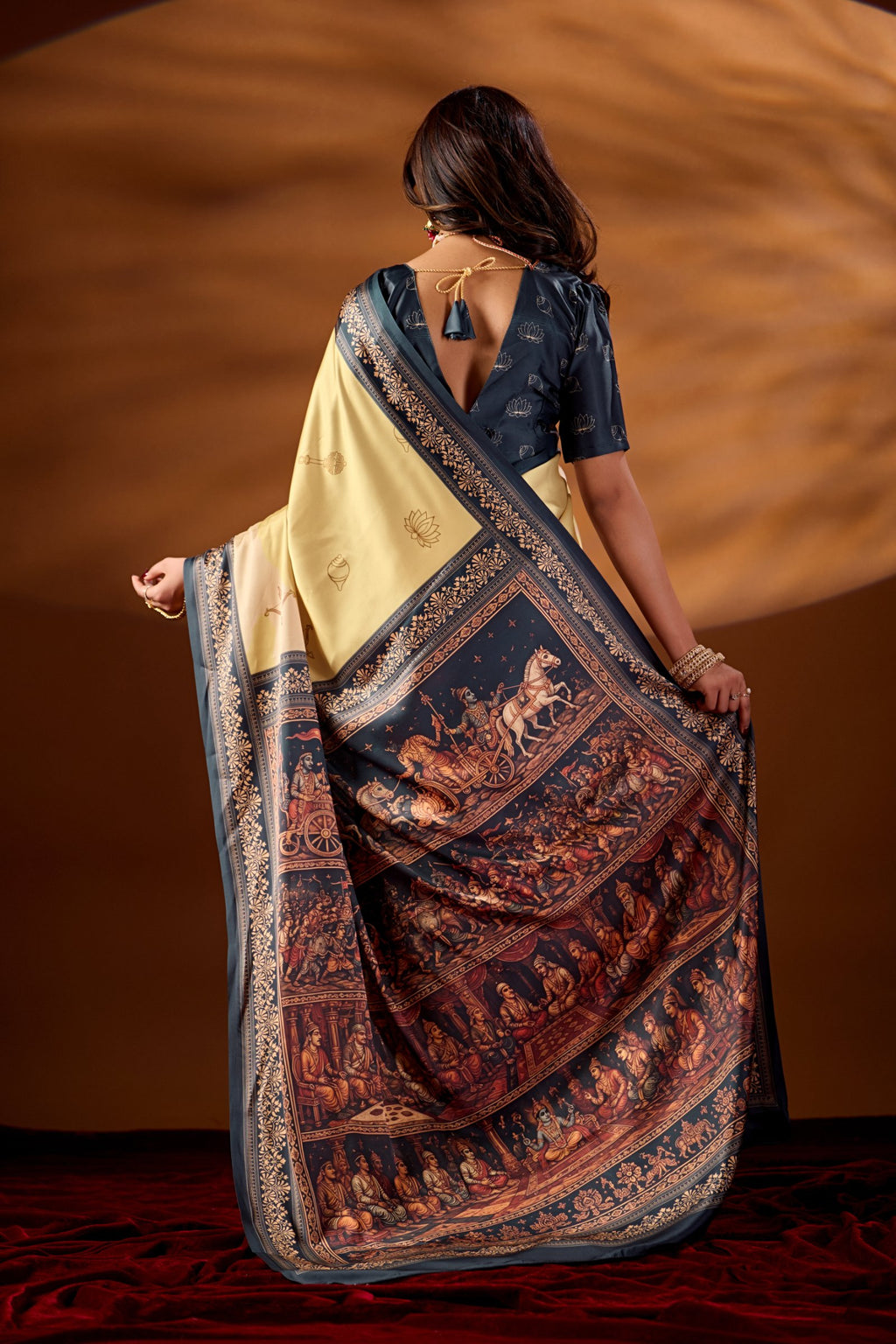 Krukshetra — Mahabharat Heritage Japan Satin Saree