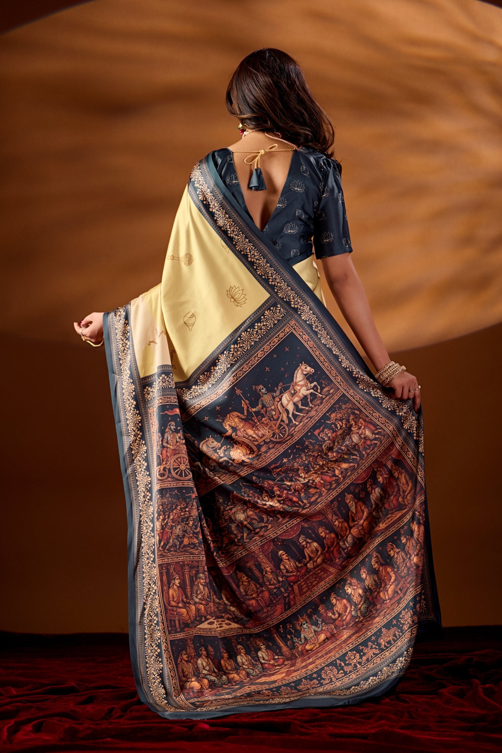 Krukshetra — Mahabharat Heritage Japan Satin Saree