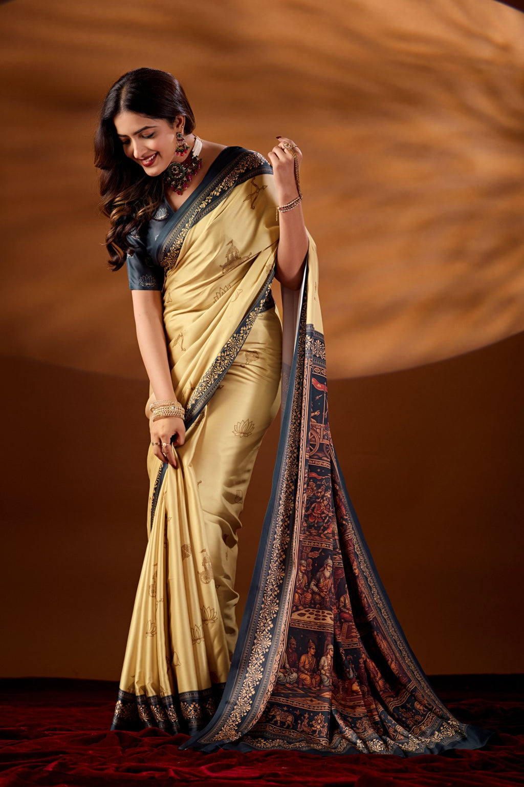 Krukshetra — Mahabharat Heritage Japan Satin Saree