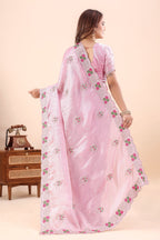 Kusumita — Pink Chiffon Floral Embroidered Saree