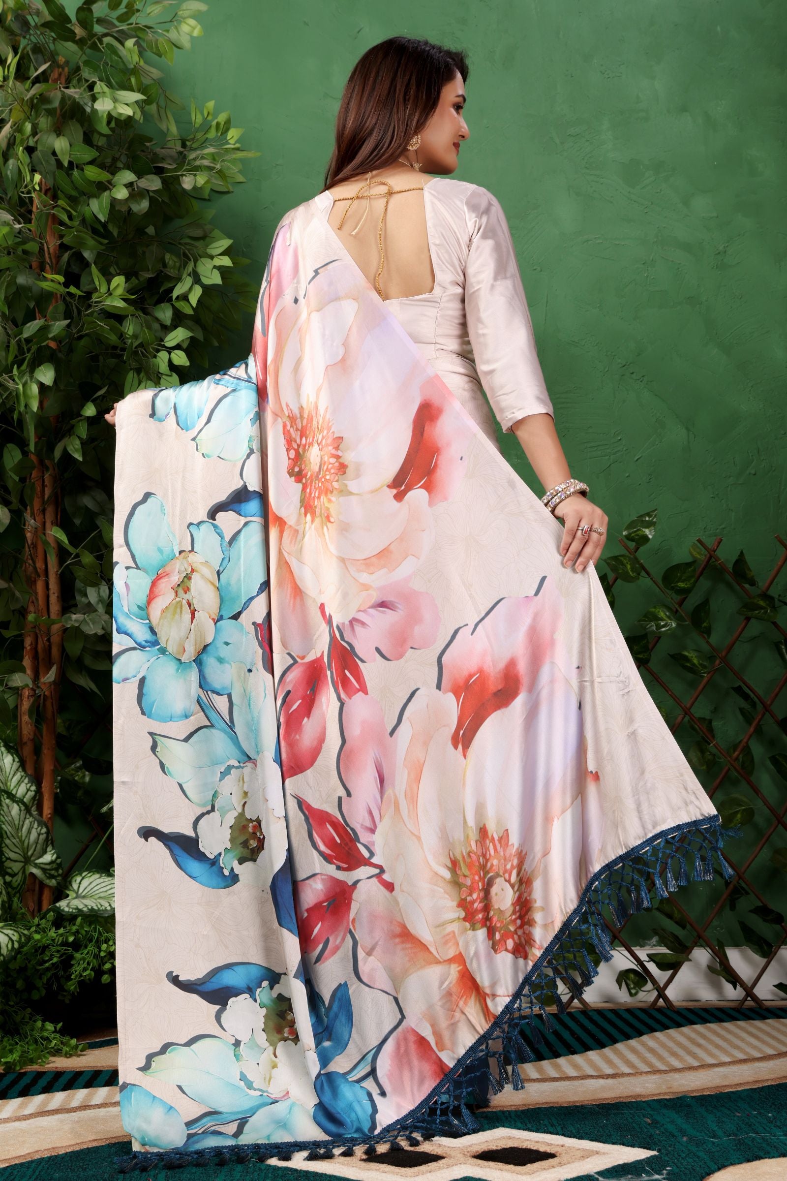 Lavanya — Cream Colourful Floral Gaji Silk Saree