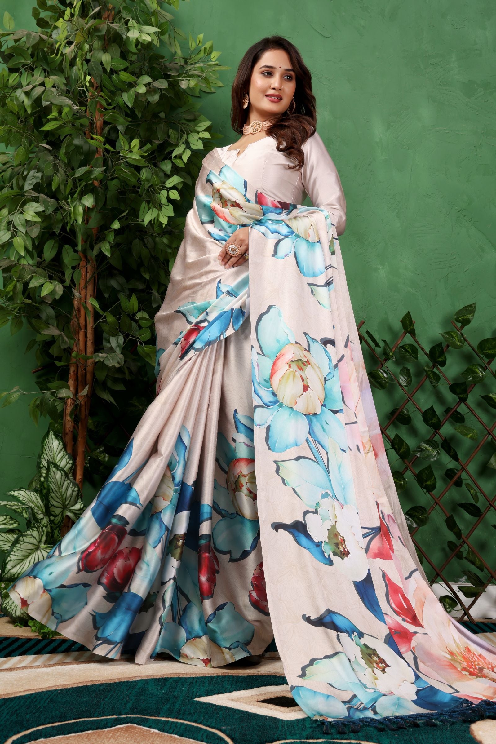 Lavanya — Cream Colourful Floral Gaji Silk Saree