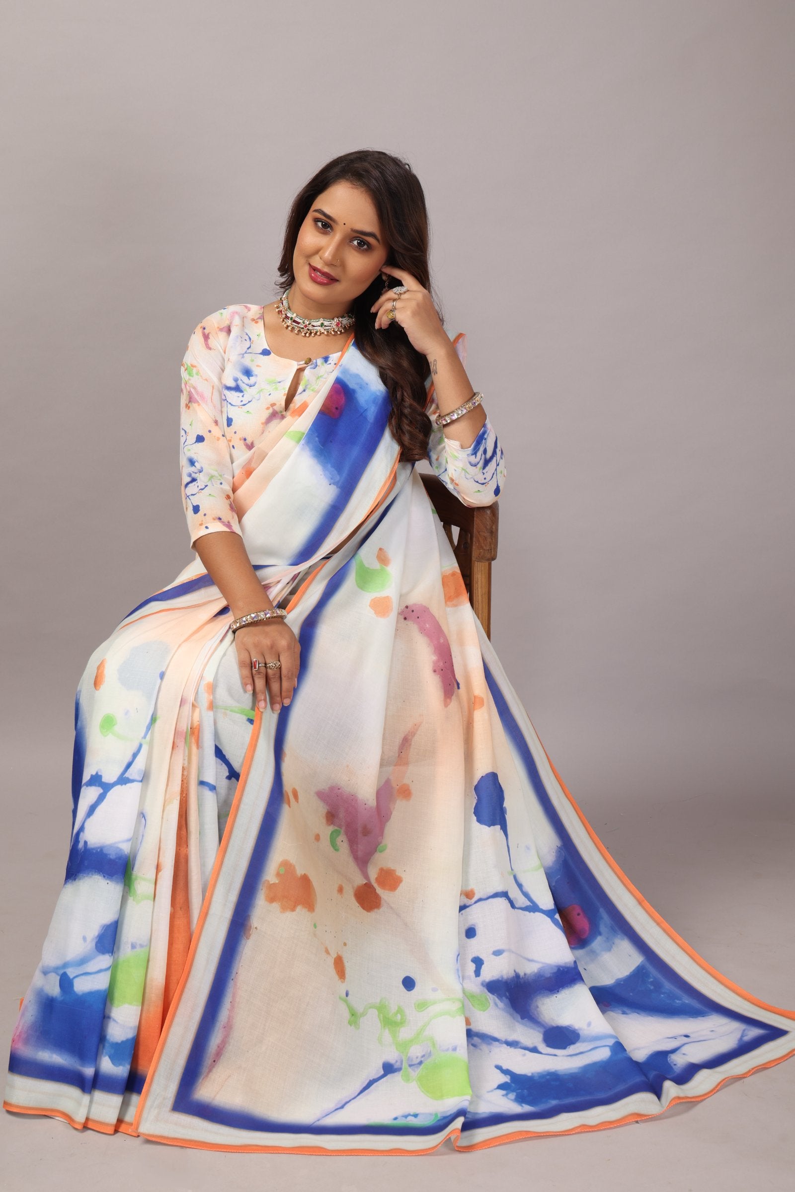 Lekhika — Multicolor Splash Mull Cotton Saree