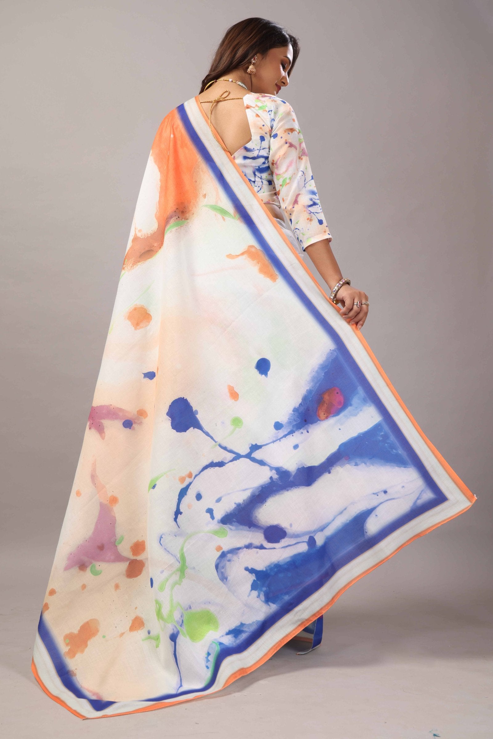 Lekhika — Multicolor Splash Mull Cotton Saree