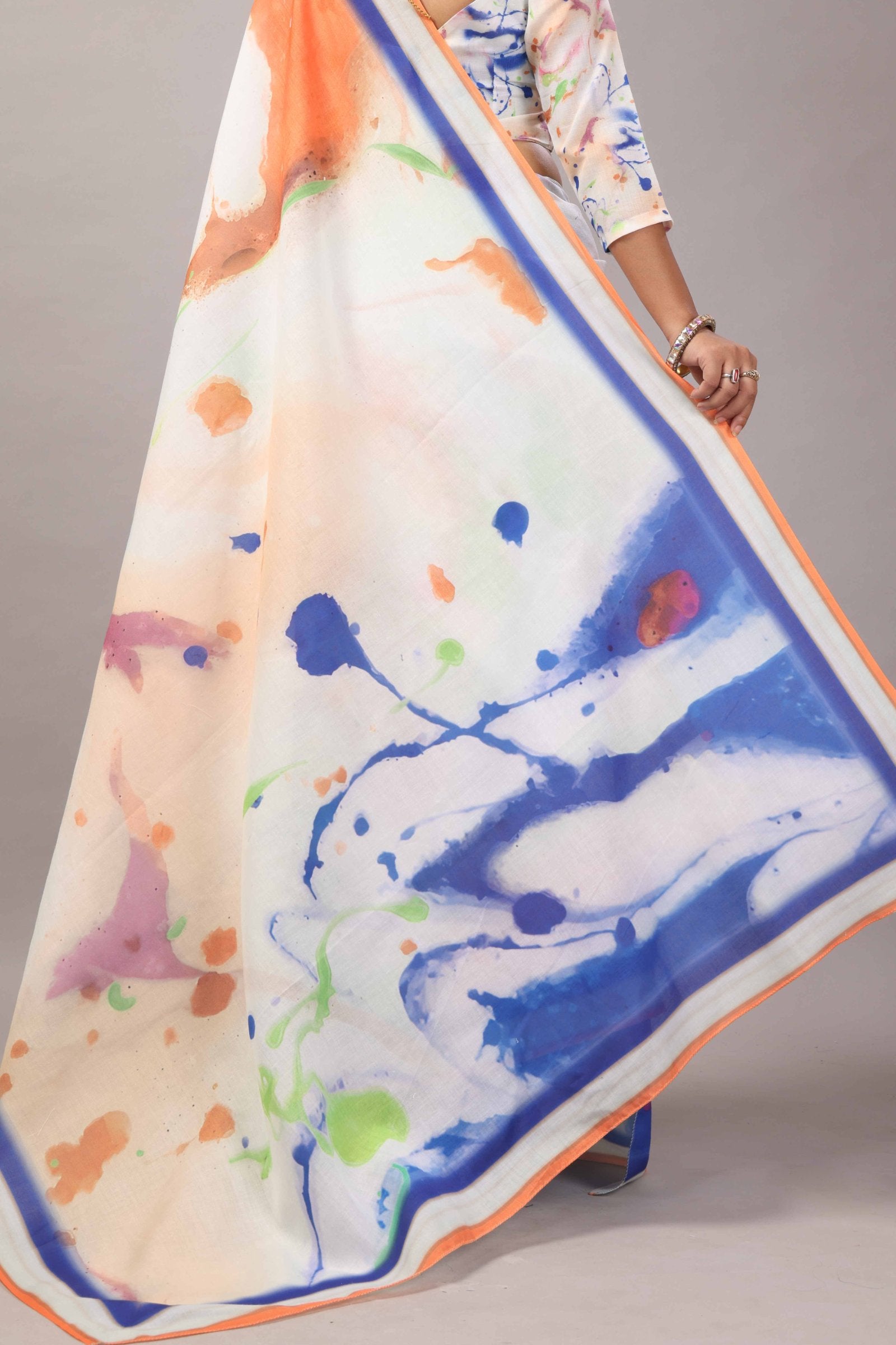 Lekhika — Multicolor Splash Mull Cotton Saree