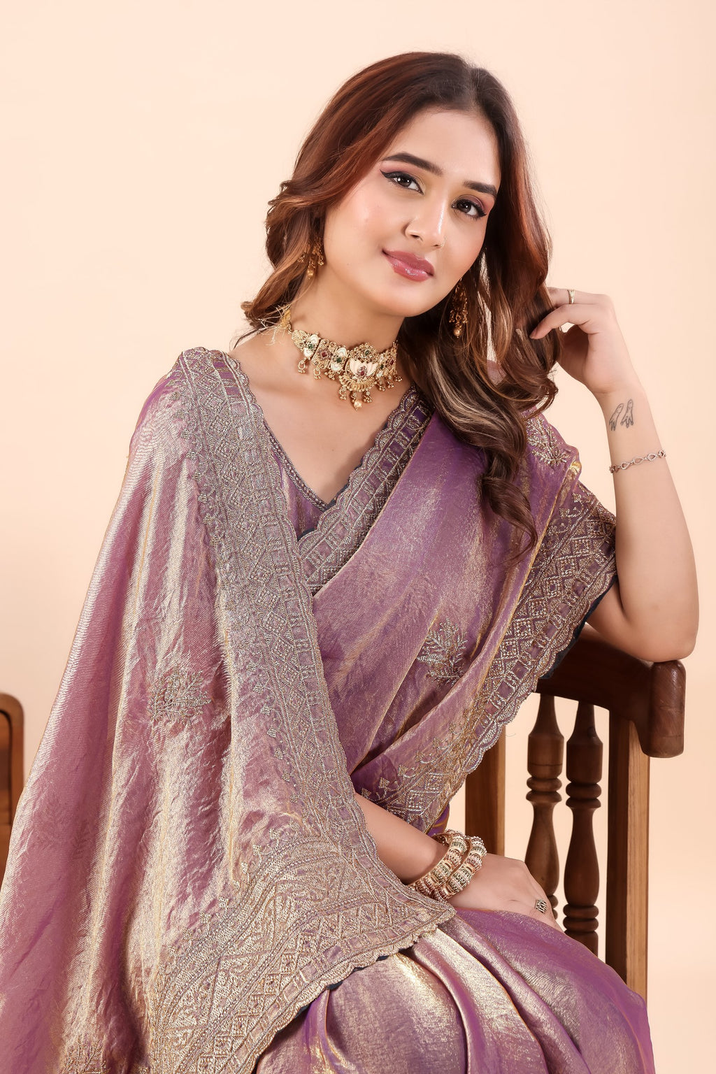Lilavathi — Lavender Satin Silk Ombre Embroidered Saree