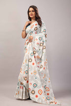 Manjari — Geometric Pattern Cotton Linen Saree