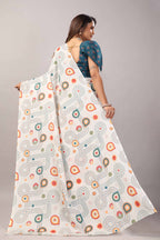 Manjari — Geometric Pattern Cotton Linen Saree