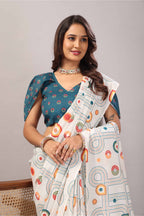 Manjari — Geometric Pattern Cotton Linen Saree