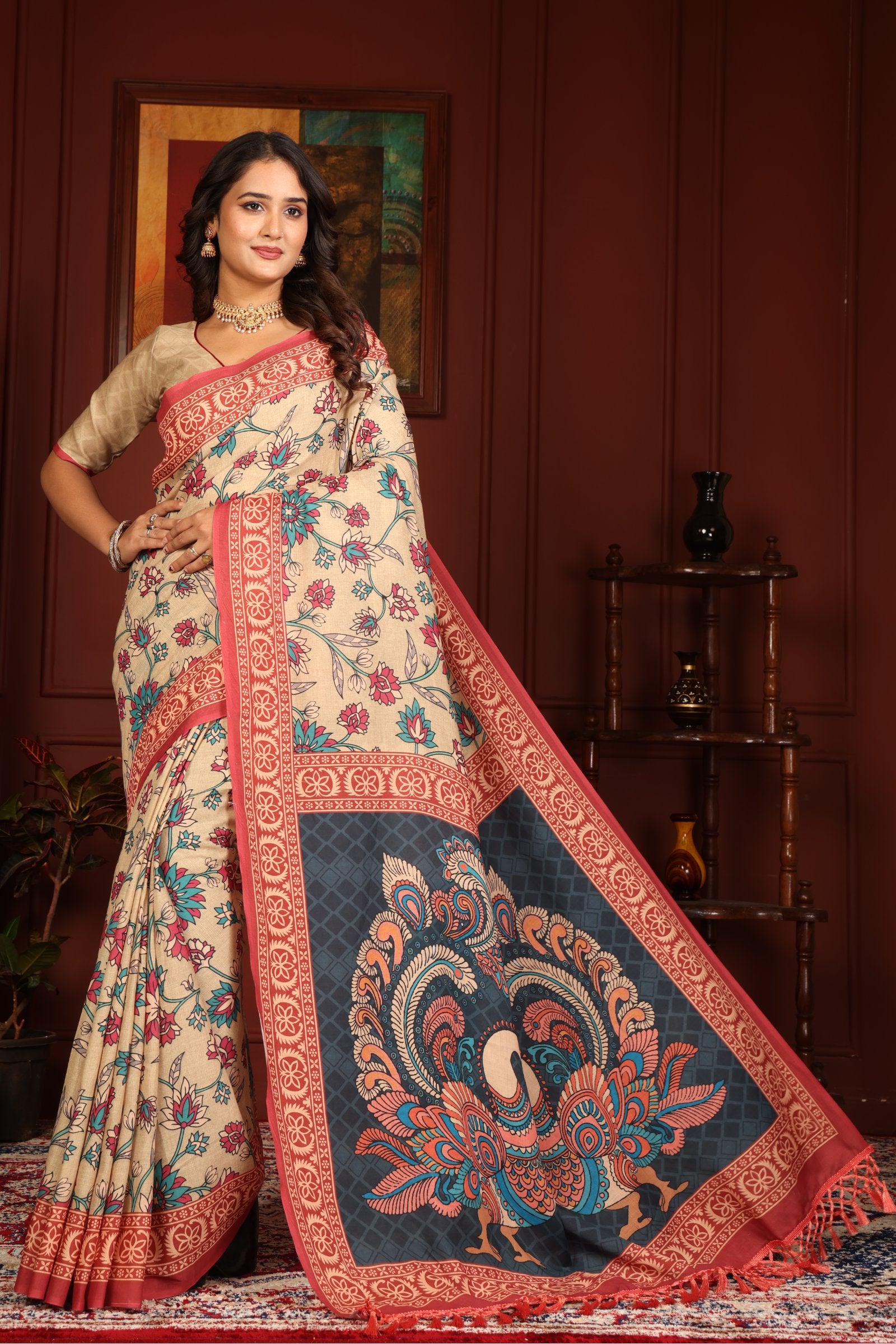 Mayilika — The Royal Peacock Heritage Mull Cotton Saree